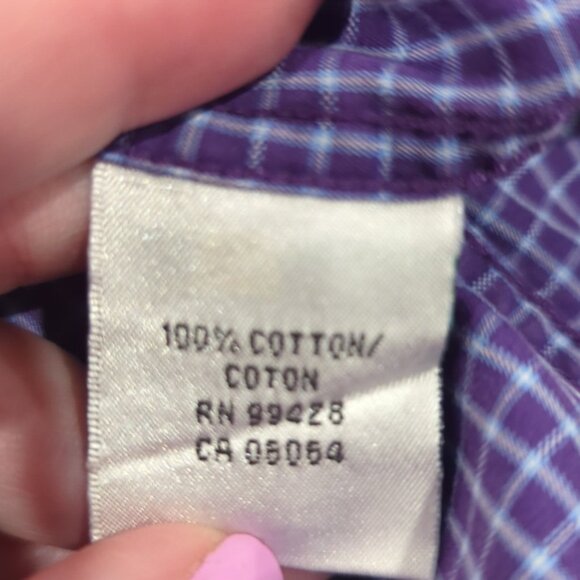 Bugatchi Purple, blue and white checkered shaped fit Long sleeve dress shirt - Picture 8 of 9